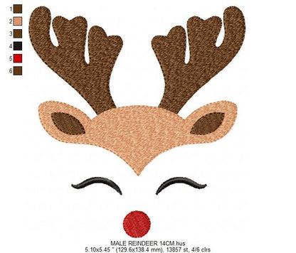 Christmas Rudolf Reindeer Embroidery Design - Xmas embroidery designs machine embroidery pattern - Holiday embroidery file instant download