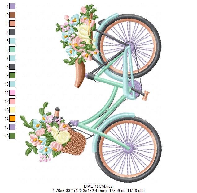 Bike embroidery designs - Bicycle embroidery design machine embroidery pattern - baby girl embroidery file - jef pes dst hus vip vp3 xxx