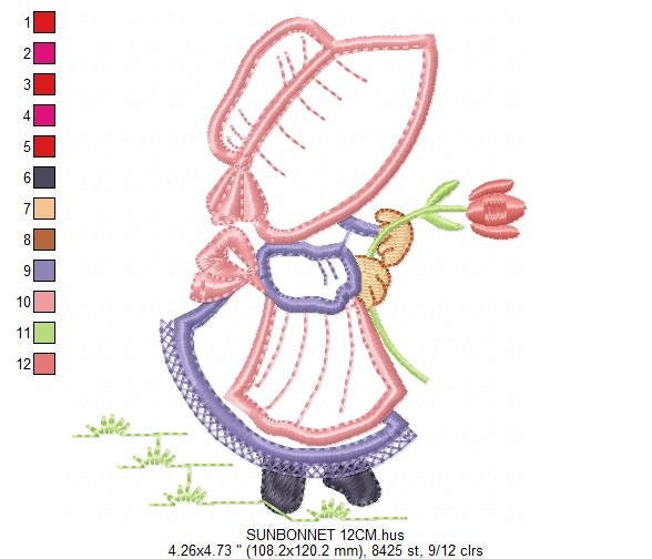 Sunbonnet embroidery designs - Girl embroidery design machine embroidery pattern - Girl applique design Kitchen embroidery instant download