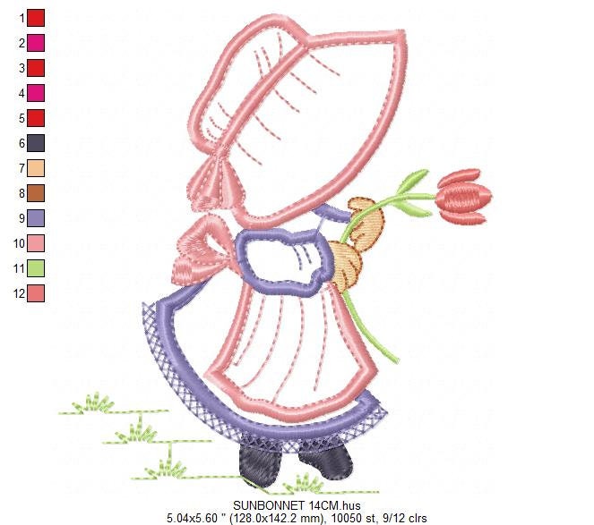 Sunbonnet embroidery designs - Girl embroidery design machine embroidery pattern - Girl applique design Kitchen embroidery instant download
