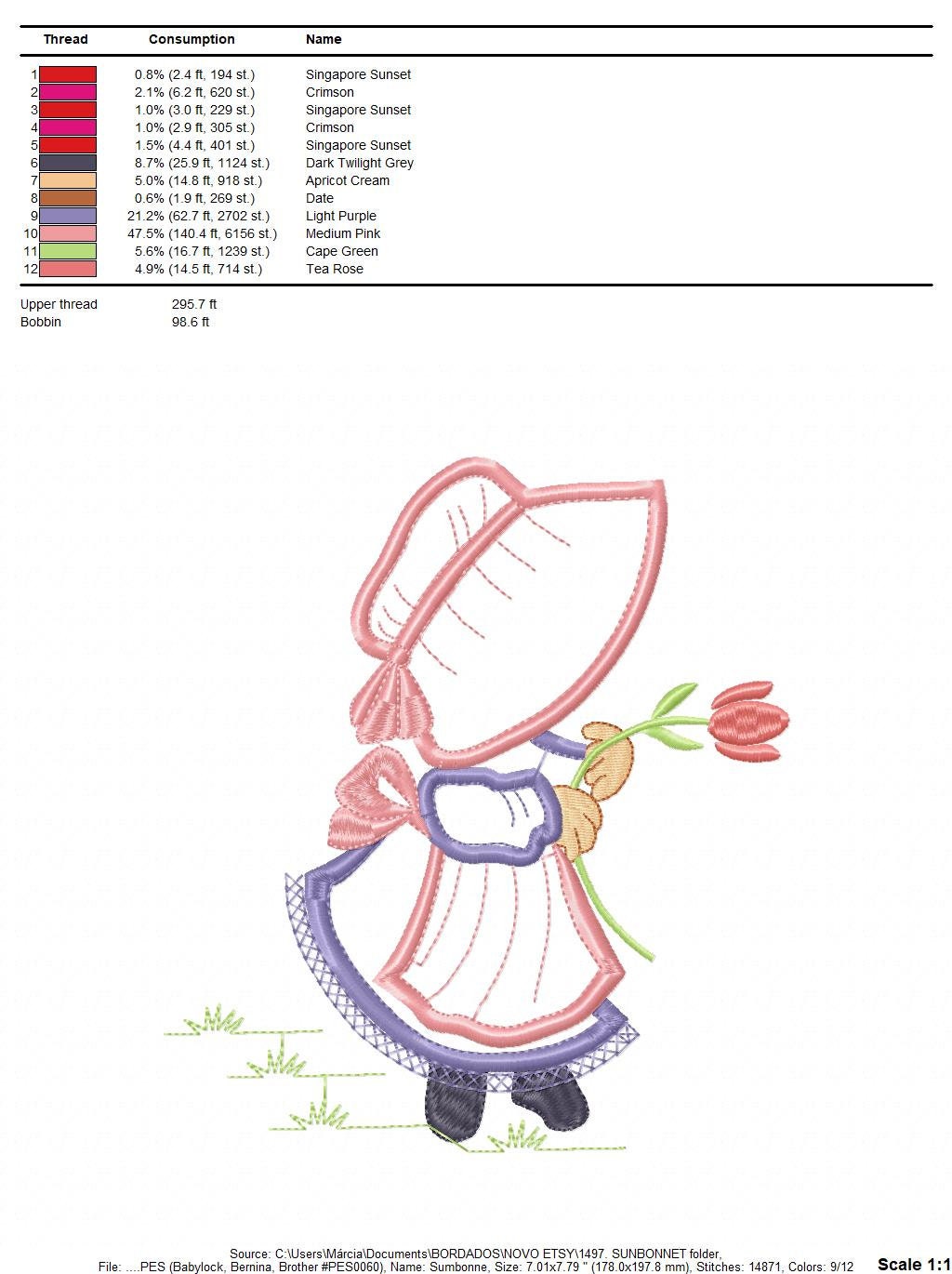 Sunbonnet embroidery designs - Girl embroidery design machine embroidery pattern - Girl applique design Kitchen embroidery instant download