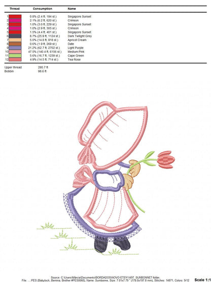Sunbonnet embroidery designs - Girl embroidery design machine embroidery pattern - Girl applique design Kitchen embroidery instant download