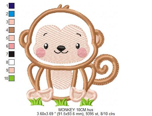 Monkey embroidery designs - Safari animal embroidery design machine embroidery pattern -Baby boy Monkey applique - Instant download pes jef