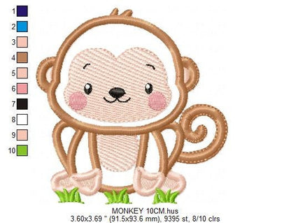 Monkey embroidery designs - Safari animal embroidery design machine embroidery pattern -Baby boy Monkey applique - Instant download pes jef