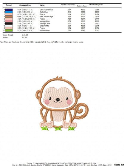 Monkey embroidery designs - Safari animal embroidery design machine embroidery pattern -Baby boy Monkey applique - Instant download pes jef
