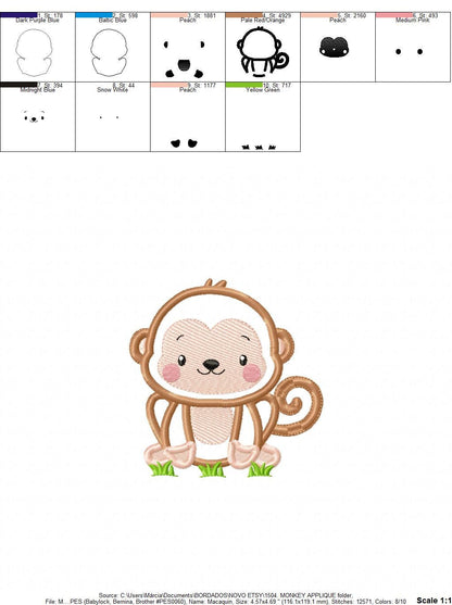 Monkey embroidery designs - Safari animal embroidery design machine embroidery pattern -Baby boy Monkey applique - Instant download pes jef