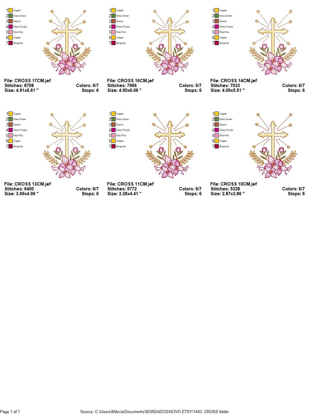 Cross embroidery designs - Religious embroidery design machine embroidery pattern - Catholic embroidery file - Cross with flowers Eucharist