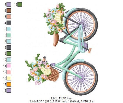 Floral Bike embroidery designs - Old Bicycle with flower basket embroidery design machine embroidery pattern - instant download jef pes dst
