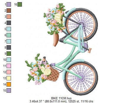 Bike embroidery designs - Bicycle embroidery design machine embroidery pattern - baby girl embroidery file - jef pes dst hus vip vp3 xxx