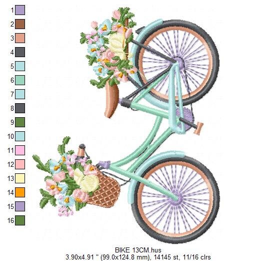 Bike embroidery designs - Bicycle embroidery design machine embroidery pattern - baby girl embroidery file - jef pes dst hus vip vp3 xxx