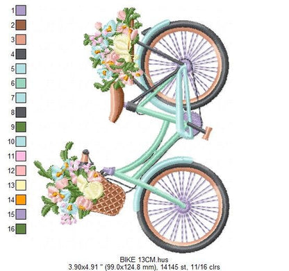 Bike embroidery designs - Bicycle embroidery design machine embroidery pattern - baby girl embroidery file - jef pes dst hus vip vp3 xxx