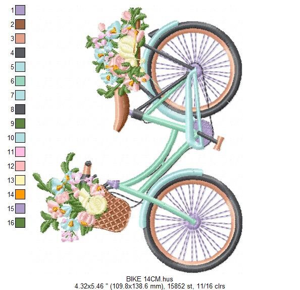 Bike embroidery designs - Bicycle embroidery design machine embroidery pattern - baby girl embroidery file - jef pes dst hus vip vp3 xxx
