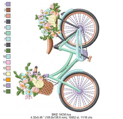 Bike embroidery designs - Bicycle embroidery design machine embroidery pattern - baby girl embroidery file - jef pes dst hus vip vp3 xxx