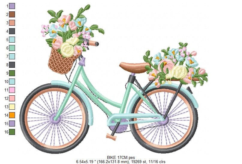 Bike embroidery designs - Bicycle embroidery design machine embroidery pattern - baby girl embroidery file - jef pes dst hus vip vp3 xxx