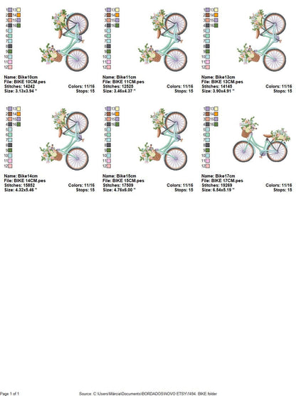 Floral Bike embroidery designs - Old Bicycle with flower basket embroidery design machine embroidery pattern - instant download jef pes dst