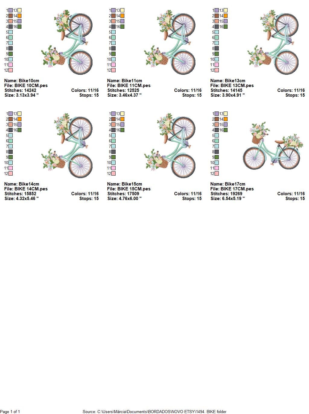 Bike embroidery designs - Bicycle embroidery design machine embroidery pattern - baby girl embroidery file - jef pes dst hus vip vp3 xxx