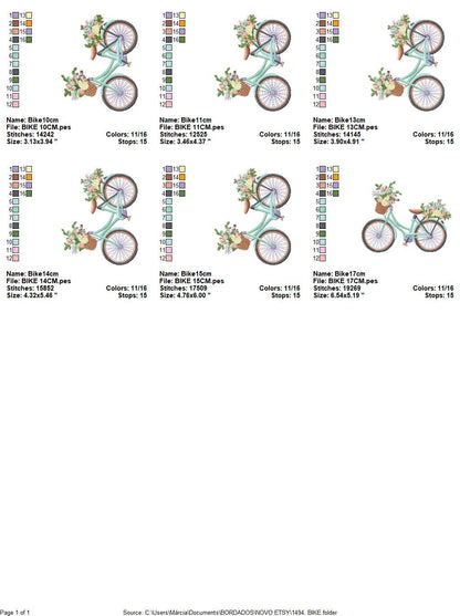 Bike embroidery designs - Bicycle embroidery design machine embroidery pattern - baby girl embroidery file - jef pes dst hus vip vp3 xxx