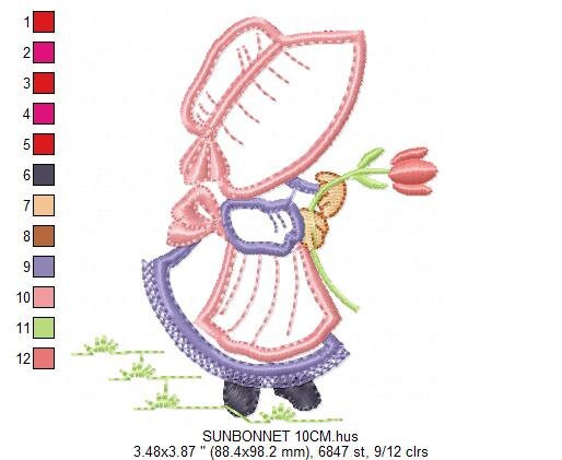 Sunbonnet embroidery designs - Girl embroidery design machine embroidery pattern - Girl applique design Kitchen embroidery instant download