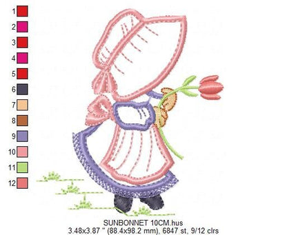 Sunbonnet embroidery designs - Girl embroidery design machine embroidery pattern - Girl applique design Kitchen embroidery instant download