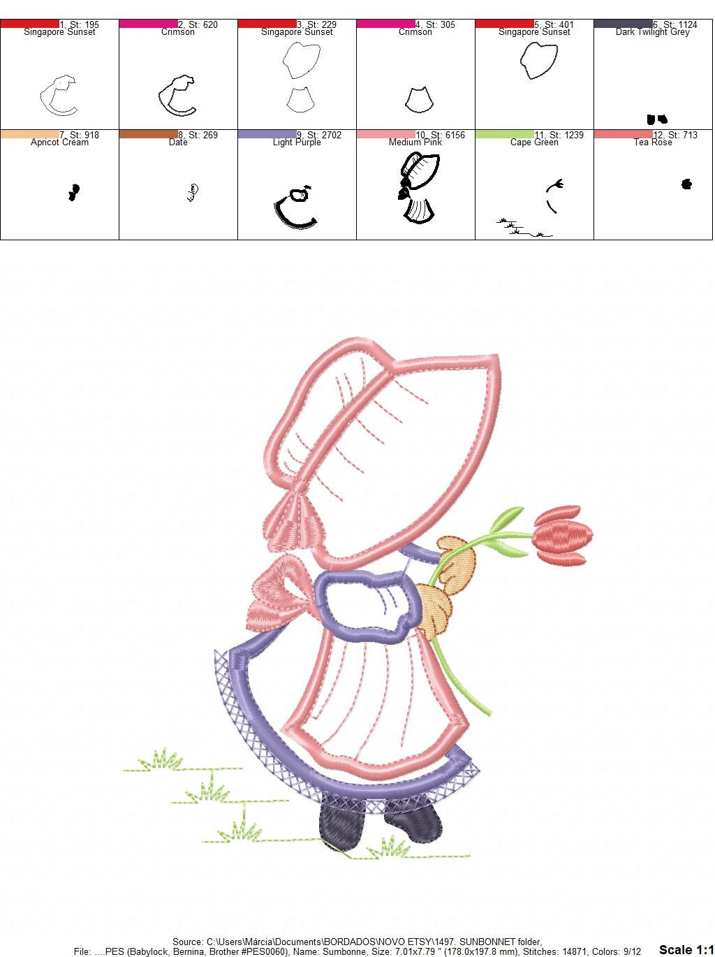 Sunbonnet embroidery designs - Girl embroidery design machine embroidery pattern - Girl applique design Kitchen embroidery instant download