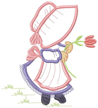 Sunbonnet embroidery designs - Girl embroidery design machine embroidery pattern - Girl applique design Kitchen embroidery instant download