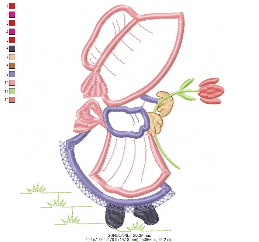 Sunbonnet embroidery designs - Girl embroidery design machine embroidery pattern - Girl applique design Kitchen embroidery instant download