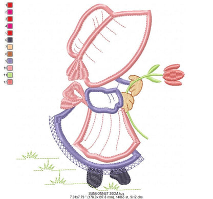 Sunbonnet embroidery designs - Girl embroidery design machine embroidery pattern - Girl applique design Kitchen embroidery instant download