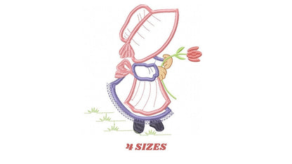 Sunbonnet embroidery designs - Girl embroidery design machine embroidery pattern - Girl applique design Kitchen embroidery instant download