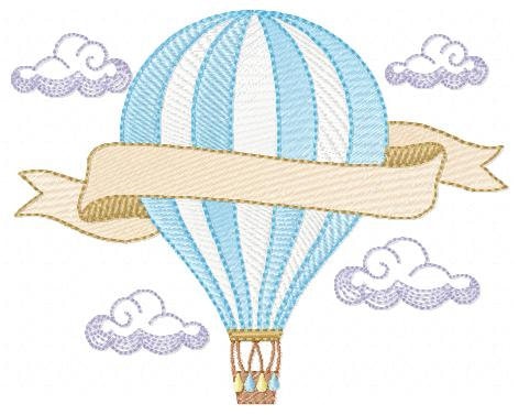 Balloon embroidery designs - Hot air balloon embroidery design machine embroidery pattern - Sky clouds embroidery file - instant download