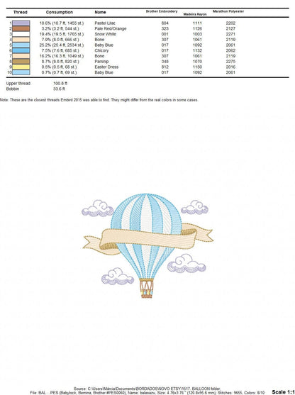 Balloon embroidery designs - Hot air balloon embroidery design machine embroidery pattern - Sky clouds embroidery file - instant download