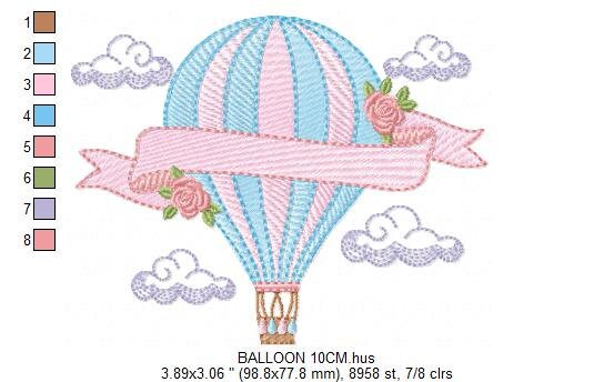 Balloon embroidery designs - Hot air balloon embroidery design machine embroidery pattern - Sky clouds embroidery file - instant download