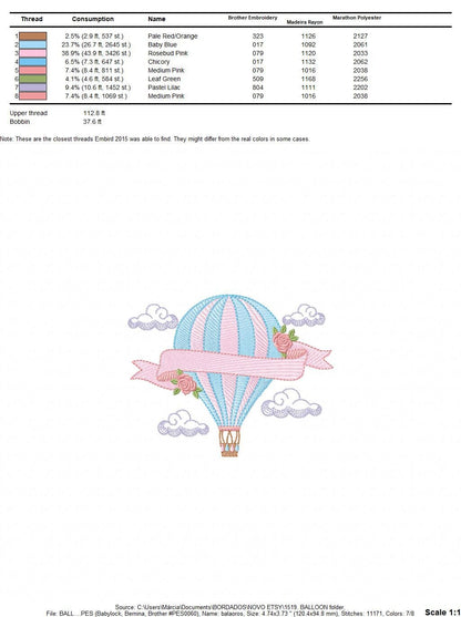 Balloon embroidery designs - Hot air balloon embroidery design machine embroidery pattern - Sky clouds embroidery file - instant download