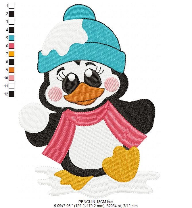 Penguin embroidery design - Animal embroidery designs machine embroidery pattern - Baby boy embroidery file - instant download Winter Cold