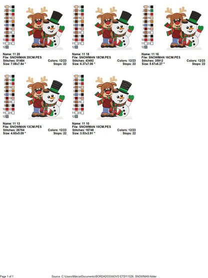 Snowman embroidery designs - Xmas Reindeer embroidery design machine embroidery pattern - Christmas embroidery file - instant download pes