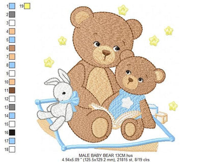 Bear embroidery designs - Teddy embroidery design machine embroidery pattern - Baby Boy embroidery file - instant download bear with baby