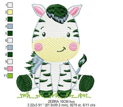 Zebra embroidery designs - Safari Wild Animal machine embroidery pattern - Baby boy and girl file - Instant digital download pes jef dst hus