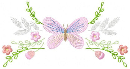 Butterfly embroidery design - Delicate Flowers embroidery designs machine embroidery pattern - baby girl embroidery file - instant download