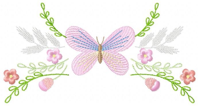 Butterfly embroidery design - Delicate Flowers embroidery designs machine embroidery pattern - baby girl embroidery file - instant download