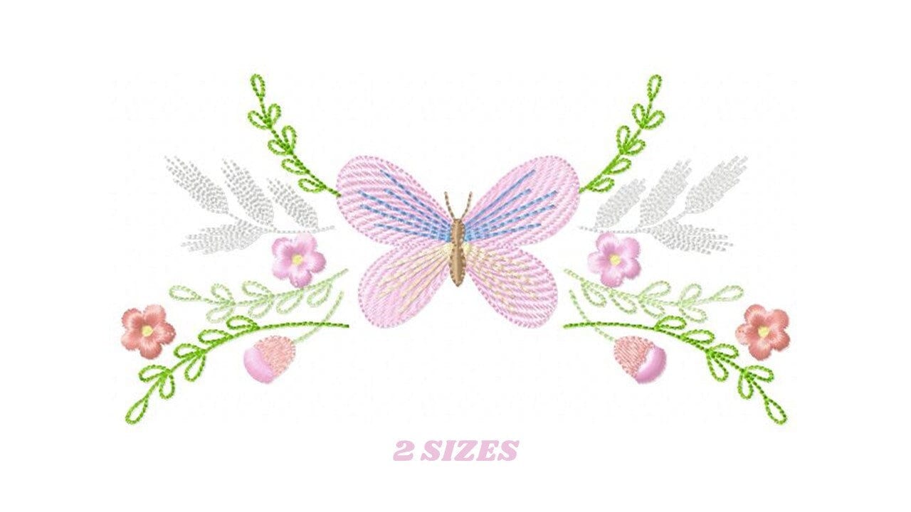 Butterfly embroidery design - Delicate Flowers embroidery designs machine embroidery pattern - baby girl embroidery file - instant download