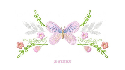 Butterfly embroidery design - Delicate Flowers embroidery designs machine embroidery pattern - baby girl embroidery file - instant download