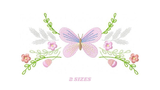 Butterfly embroidery design - Delicate Flowers embroidery designs machine embroidery pattern - baby girl embroidery file - instant download