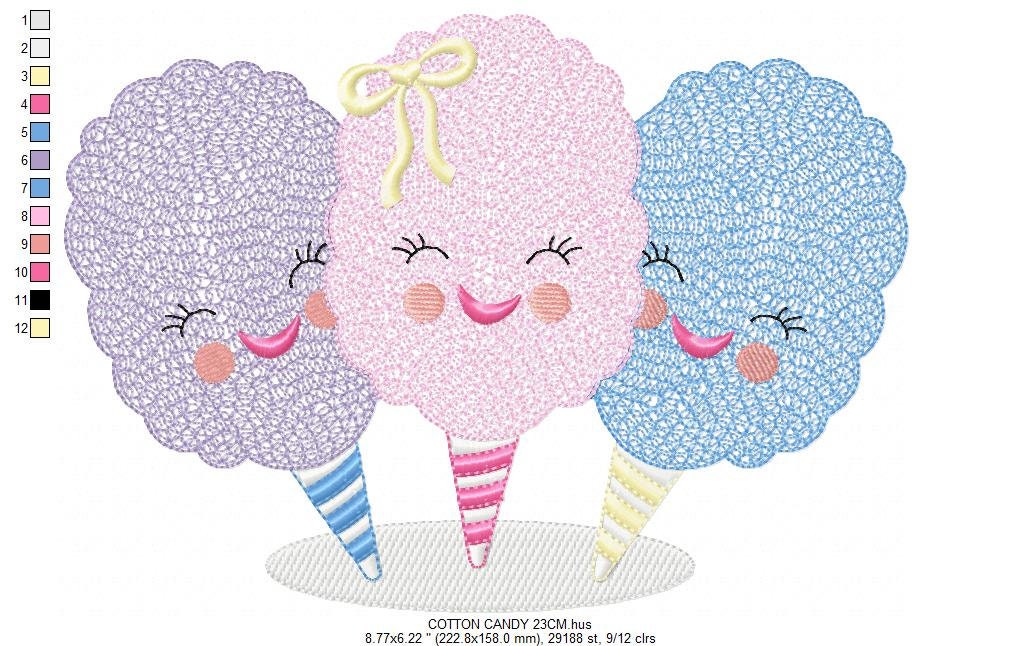 Cotton candy embroidery designs - Children Ice cream machine embroidery pattern - Cotton candy cart file - Instant digital download pes jef