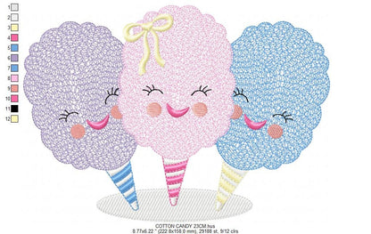 Cotton candy embroidery designs - Children Ice cream machine embroidery pattern - Cotton candy cart file - Instant digital download pes jef