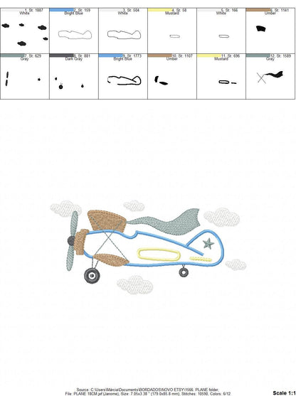 Plane embroidery designs - Airplane embroidery design machine embroidery pattern - Baby boy embroidery file - sky stars instant download