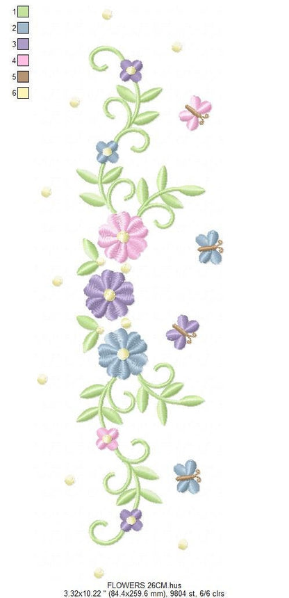 Flower Frame embroidery designs - Flower embroidery design machine embroidery pattern - Butterfly embroidery file - baby girl embroidery pes