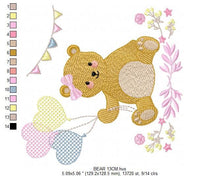 Charger l&#39;image dans la galerie, Birthday Bear embroidery designs - Animals embroidery design machine embroidery pattern - Bear embroidery file - baby girl embroidery pes
