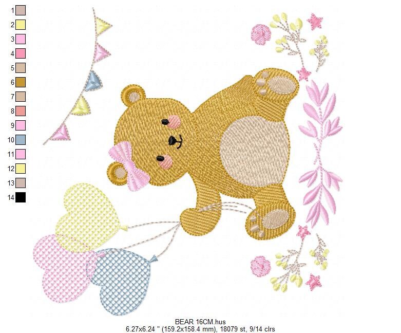 Birthday Bear embroidery designs - Animals embroidery design machine embroidery pattern - Bear embroidery file - baby girl embroidery pes Marcia Embroidery