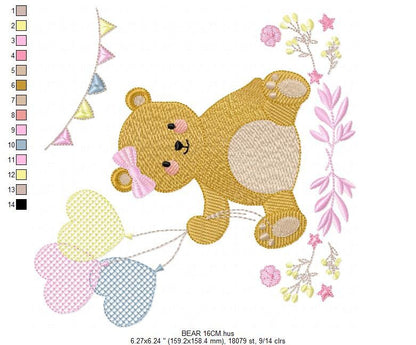 Birthday Bear embroidery designs - Animals embroidery design machine embroidery pattern - Bear embroidery file - baby girl embroidery pes Marcia Embroidery