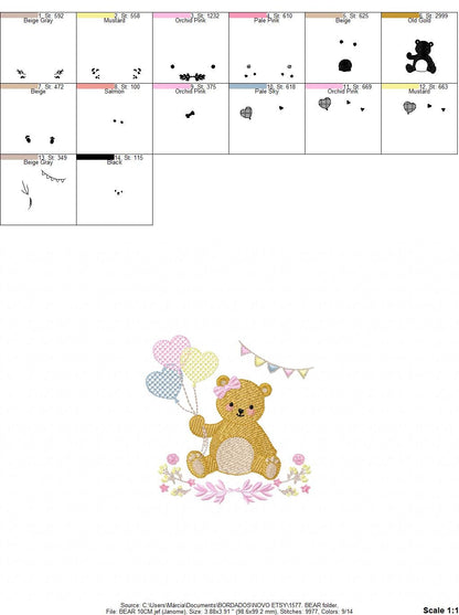 Birthday Bear embroidery designs - Animals embroidery design machine embroidery pattern - Bear embroidery file - baby girl embroidery pes Marcia Embroidery