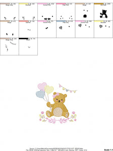 Birthday Bear embroidery designs - Animals embroidery design machine embroidery pattern - Bear embroidery file - baby girl embroidery pes